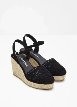 bonprix Pumps^Keilpumps in Häkel-Optik schwarz