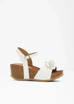 bonprix Sommerschuhe^Keilsandaletten mit Blüten weiß