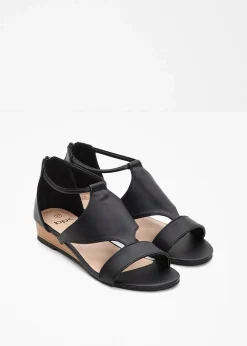 bonprix Sommerschuhe|Schuhe & Accessoires In Spezialgrößen·Elastischer Schaft^Keilsandaletten mit Reißverschluss schwarz