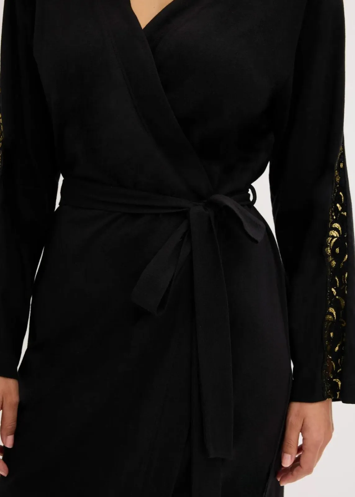 bonprix Wäsche·Bademäntel|Bademäntel^Kimono Morgenmantel mit zarter Glitzerspitze schwarz