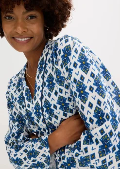 bonprix Bekleidung·Jacken & Mäntel|Zweiteiler & Sets^Kimono-Bluse weiß/blau bedruckt