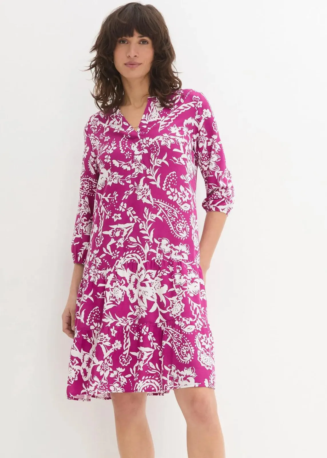 bonprix Kleider|Bekleidung·Pullover & Strickjacken^Kleid violettorchidee/wollweiß bedruckt