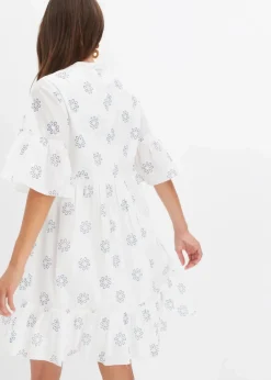 bonprix Bekleidung·Pullover & Strickjacken|Kleider^Kleid weiß/blau bedruckt