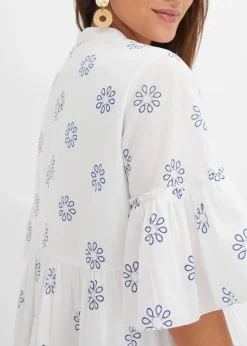 bonprix Bekleidung·Pullover & Strickjacken|Kleider^Kleid weiß/blau bedruckt