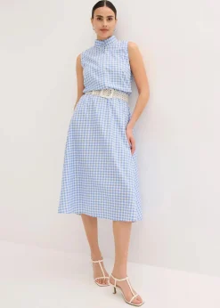 bonprix Bekleidung·Pullover & Strickjacken|Kleider^Kleid aus Baumwoll-Popeline mittelblau/wollweiß kariert