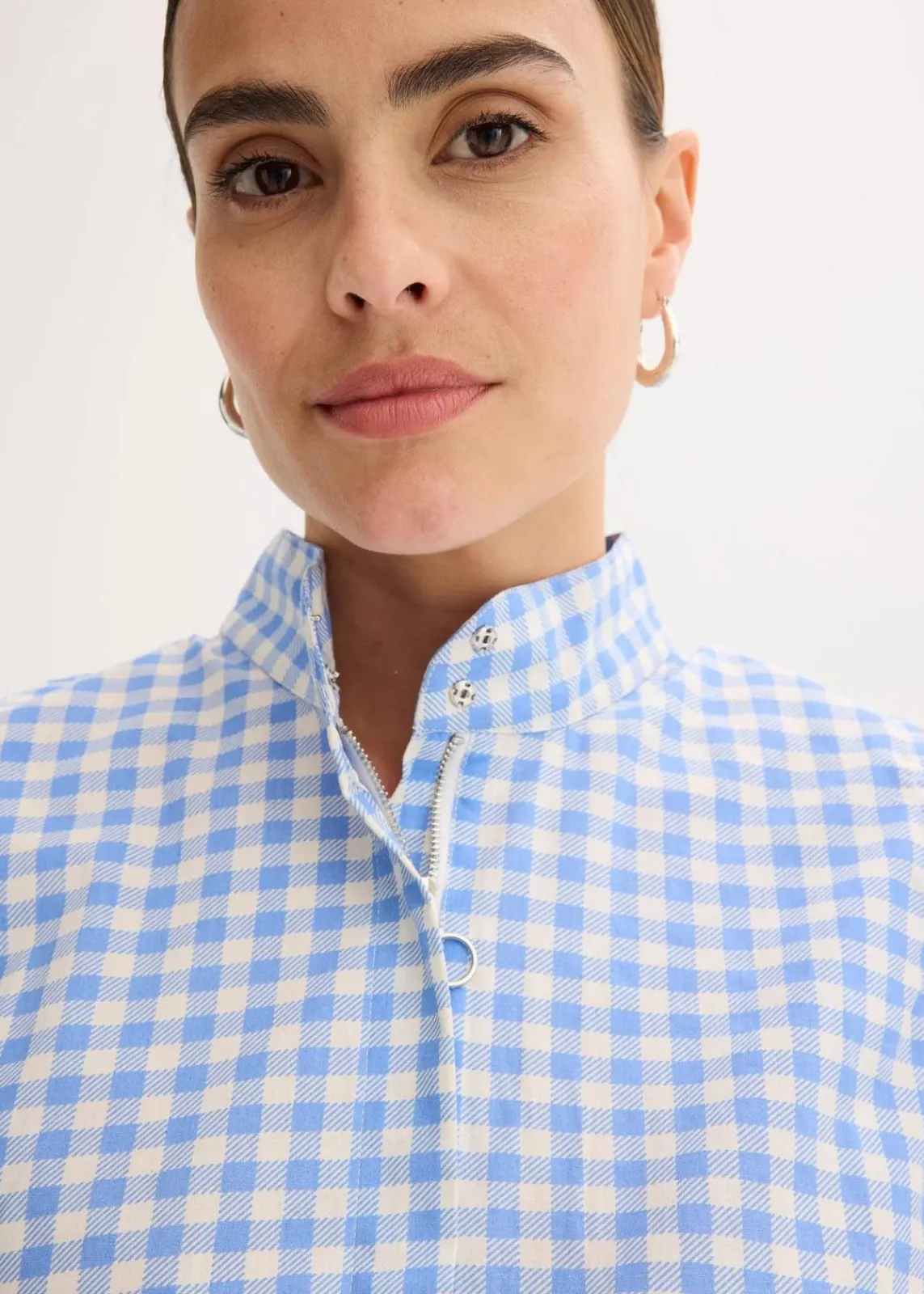 bonprix Bekleidung·Pullover & Strickjacken|Kleider^Kleid aus Baumwoll-Popeline mittelblau/wollweiß kariert