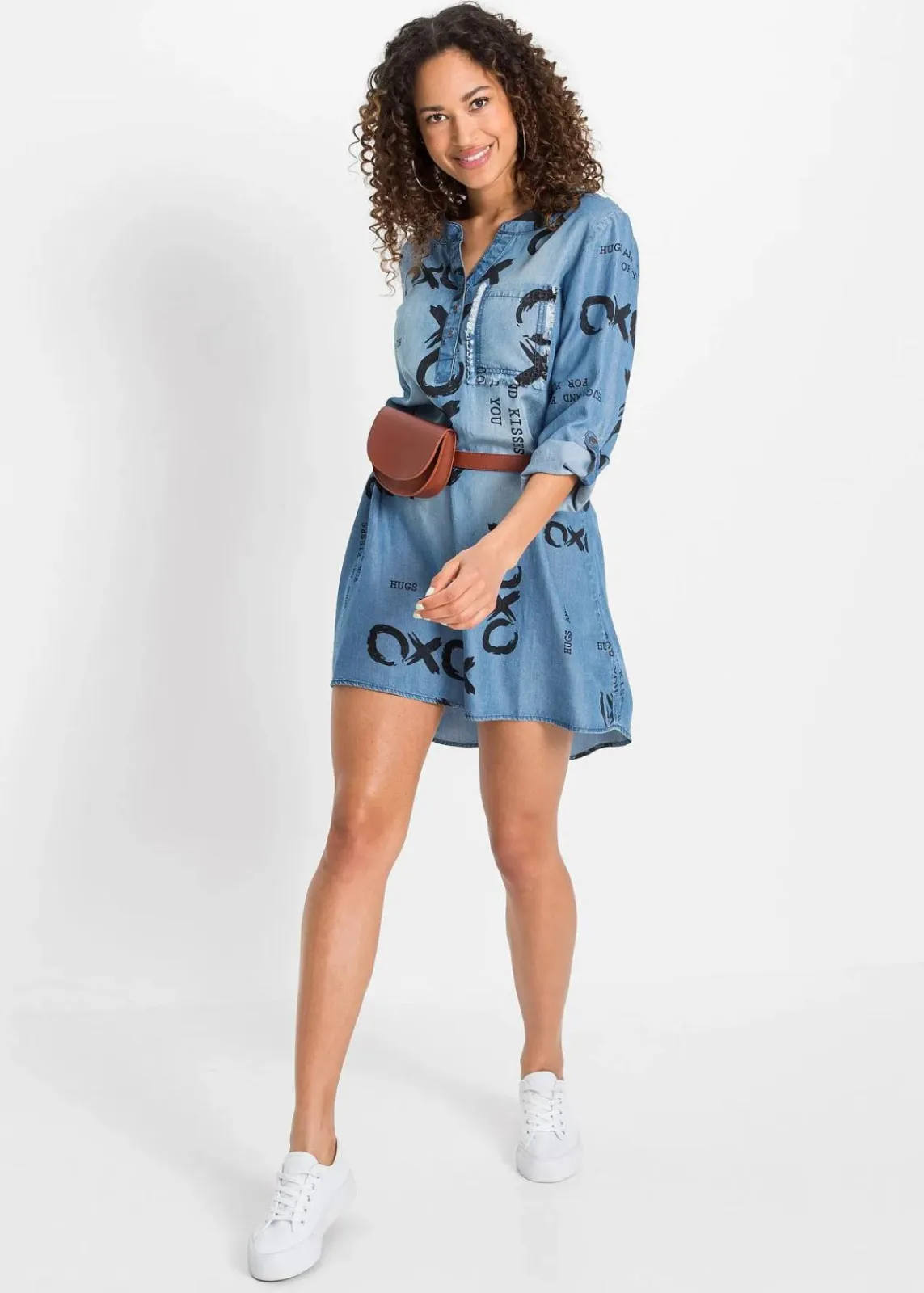 bonprix Nachhaltigere Materialien|Kleider^Kleid aus fließendem Lyocell blau denim bedruckt
