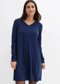 bonprix Kleider|Bekleidung·Pullover & Strickjacken^Kleid aus fließendem Viskose-Mix dunkelblau