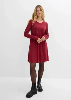 bonprix Bekleidung·Pullover & Strickjacken|Kleider^Kleid aus fließendem Viskose-Mix pflaumenrot