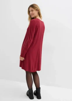bonprix Bekleidung·Pullover & Strickjacken|Kleider^Kleid aus fließendem Viskose-Mix pflaumenrot