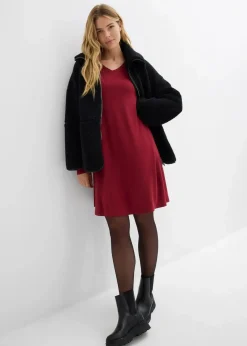 bonprix Bekleidung·Pullover & Strickjacken|Kleider^Kleid aus fließendem Viskose-Mix pflaumenrot