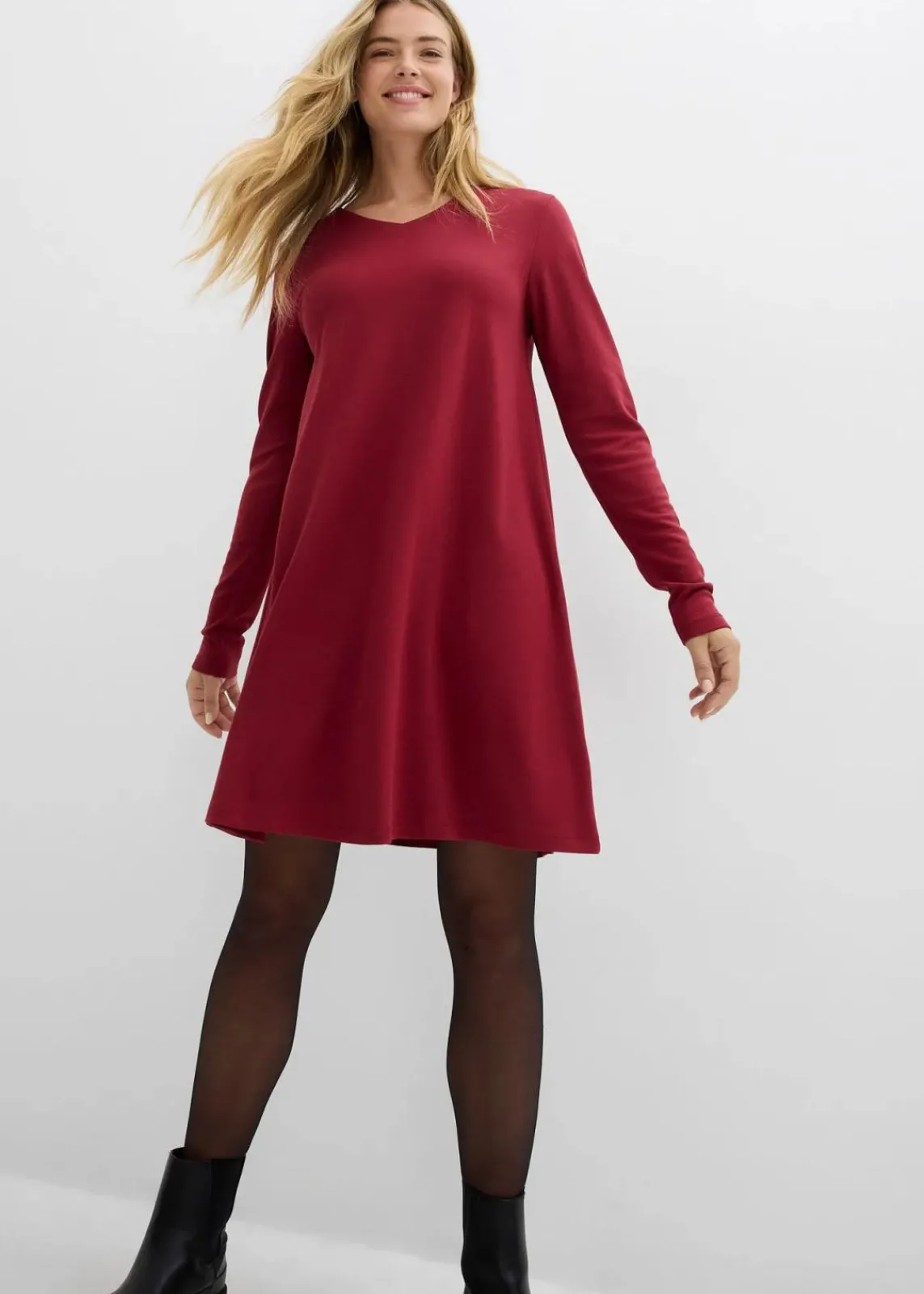 bonprix Bekleidung·Pullover & Strickjacken|Kleider^Kleid aus fließendem Viskose-Mix pflaumenrot