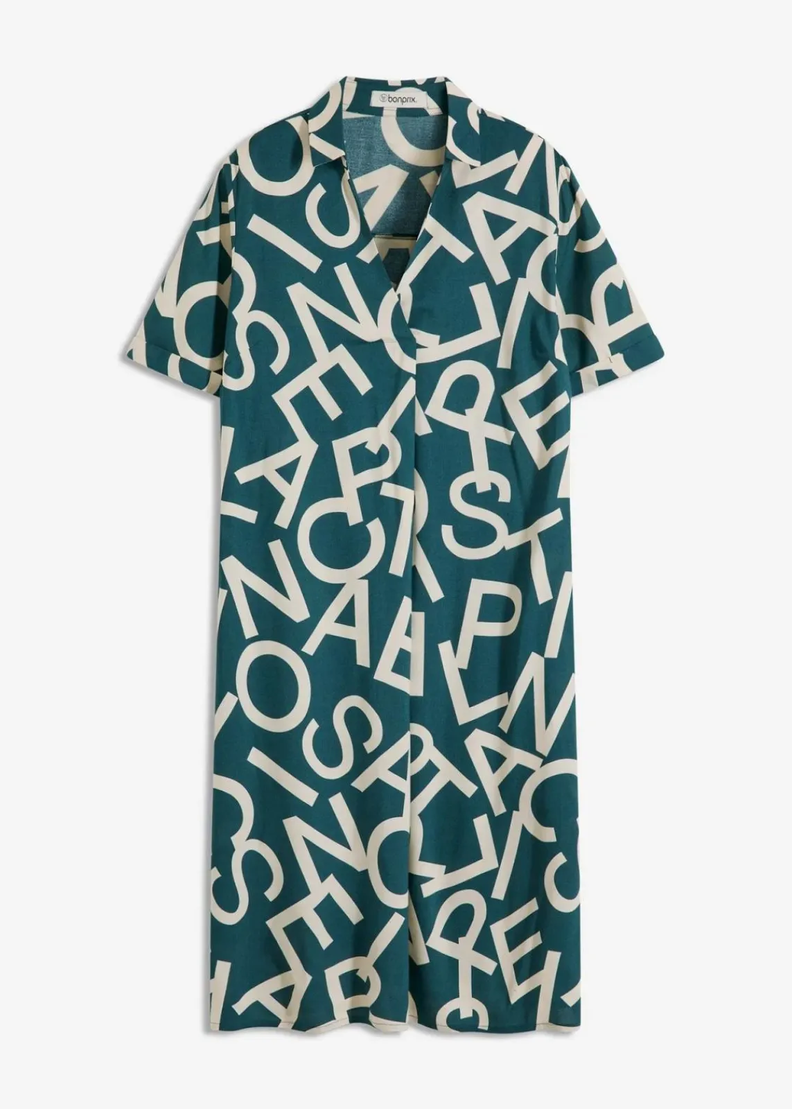 bonprix Kleider^Kleid aus fließender Viskose pfeffergrün/kieselbeige graphisch bedruckt