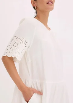 bonprix Bekleidung·Pullover & Strickjacken|Kleider^Kleid aus Musselin mit Lochstickerei wollweiß