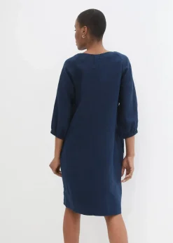 bonprix Bekleidung·Pullover & Strickjacken|Premium^Kleid aus reinem Leinen, 3/4 Arm dunkelblau