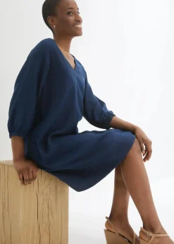 bonprix Bekleidung·Pullover & Strickjacken|Premium^Kleid aus reinem Leinen, 3/4 Arm dunkelblau