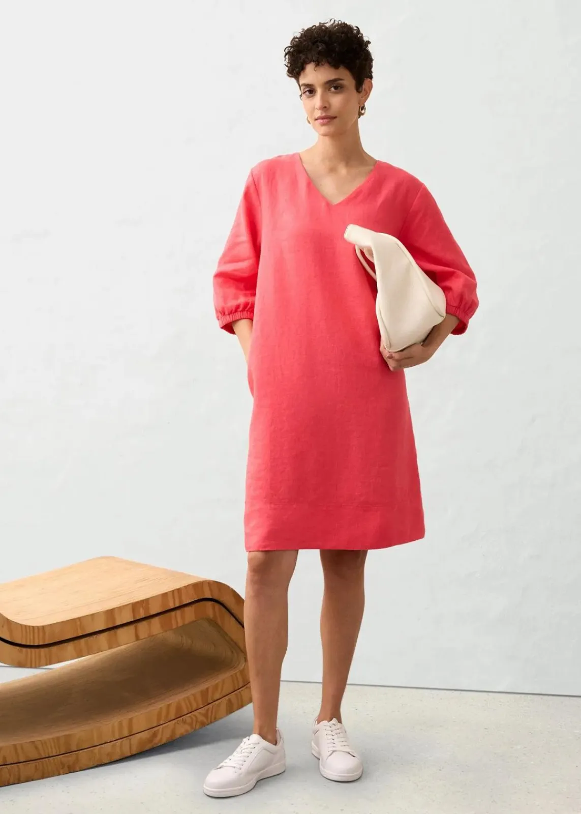 bonprix Nachhaltigere Materialien|Kleider^Kleid aus reinem Leinen, 3/4 Arm paradiespink