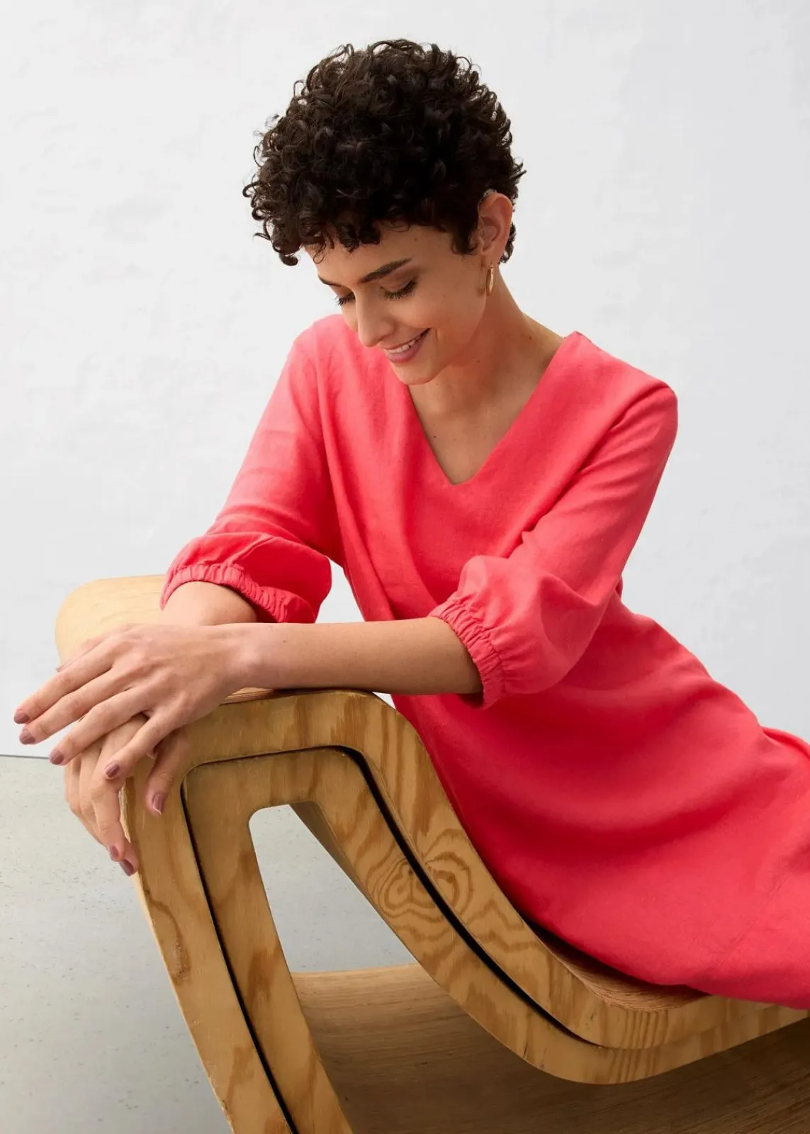 bonprix Nachhaltigere Materialien|Kleider^Kleid aus reinem Leinen, 3/4 Arm paradiespink