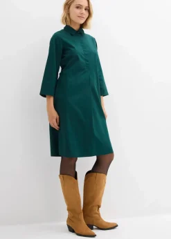bonprix Bekleidung·Pullover & Strickjacken|Kleider^Kleid aus reiner Baumwolle tiefgrün