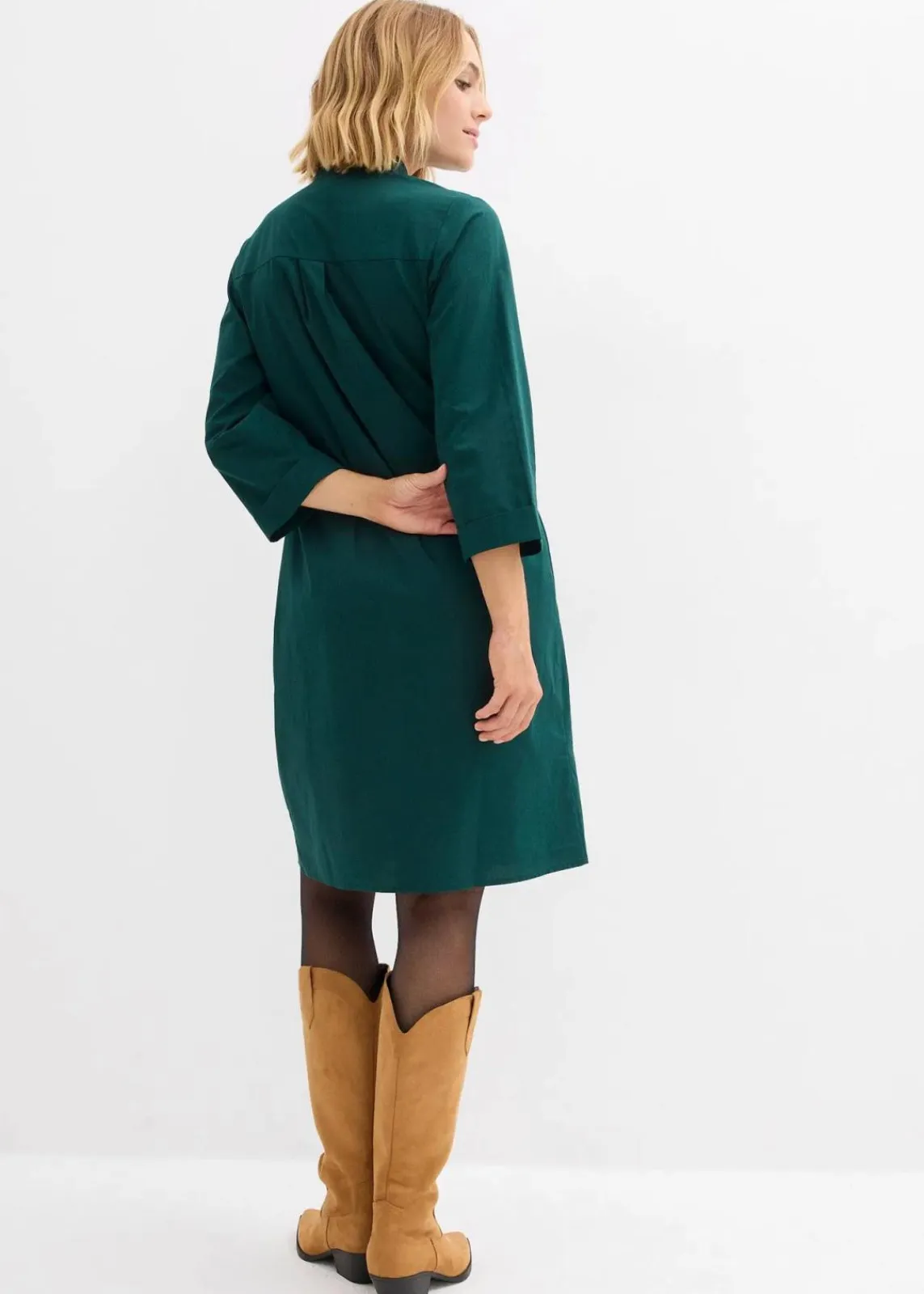 bonprix Bekleidung·Pullover & Strickjacken|Kleider^Kleid aus reiner Baumwolle tiefgrün