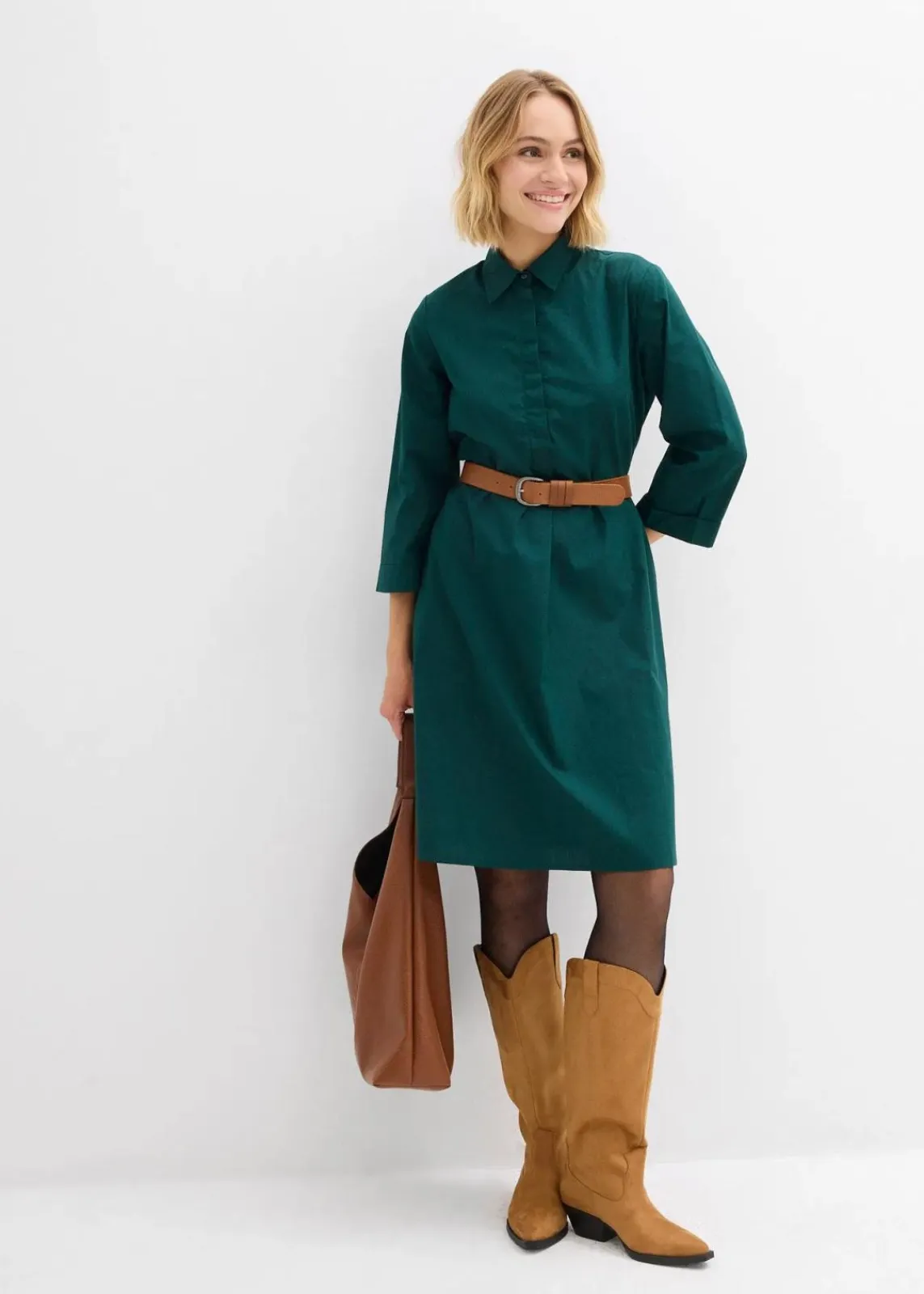 bonprix Bekleidung·Pullover & Strickjacken|Kleider^Kleid aus reiner Baumwolle tiefgrün