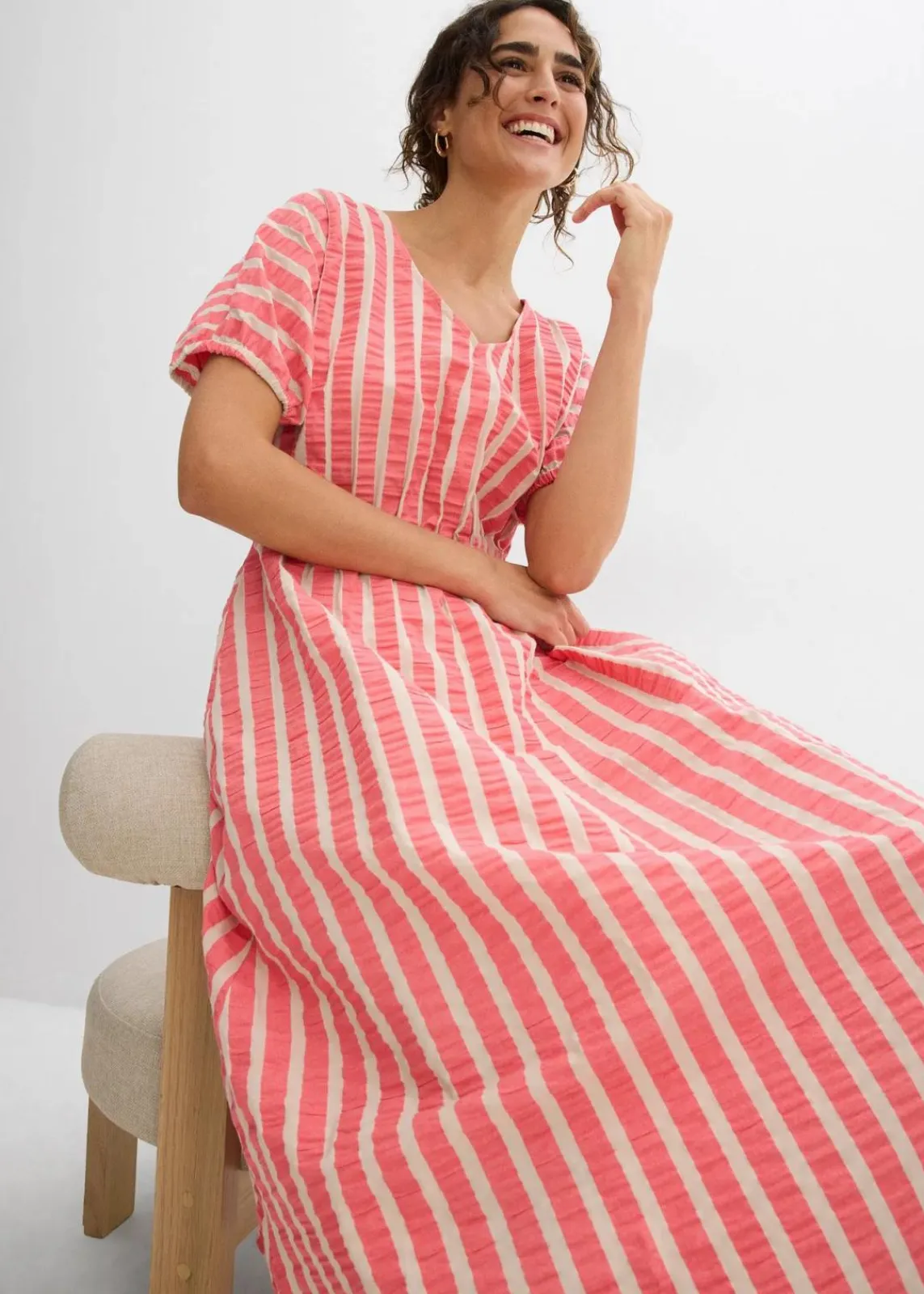 bonprix Bekleidung·Pullover & Strickjacken|Kleider^Kleid aus reiner Baumwolle hellpink/hellsand