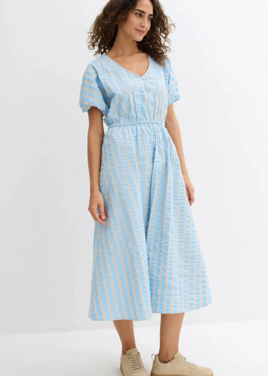 bonprix Kleider|Bekleidung·Pullover & Strickjacken^Kleid aus reiner Baumwolle hellblau/hellsand