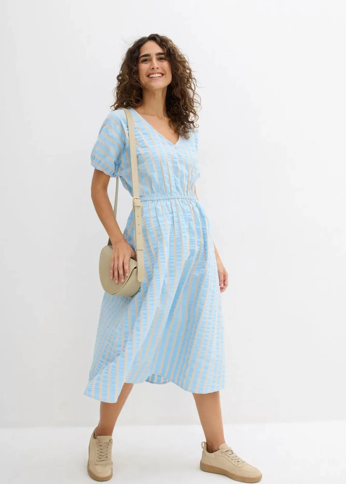 bonprix Kleider|Bekleidung·Pullover & Strickjacken^Kleid aus reiner Baumwolle hellblau/hellsand
