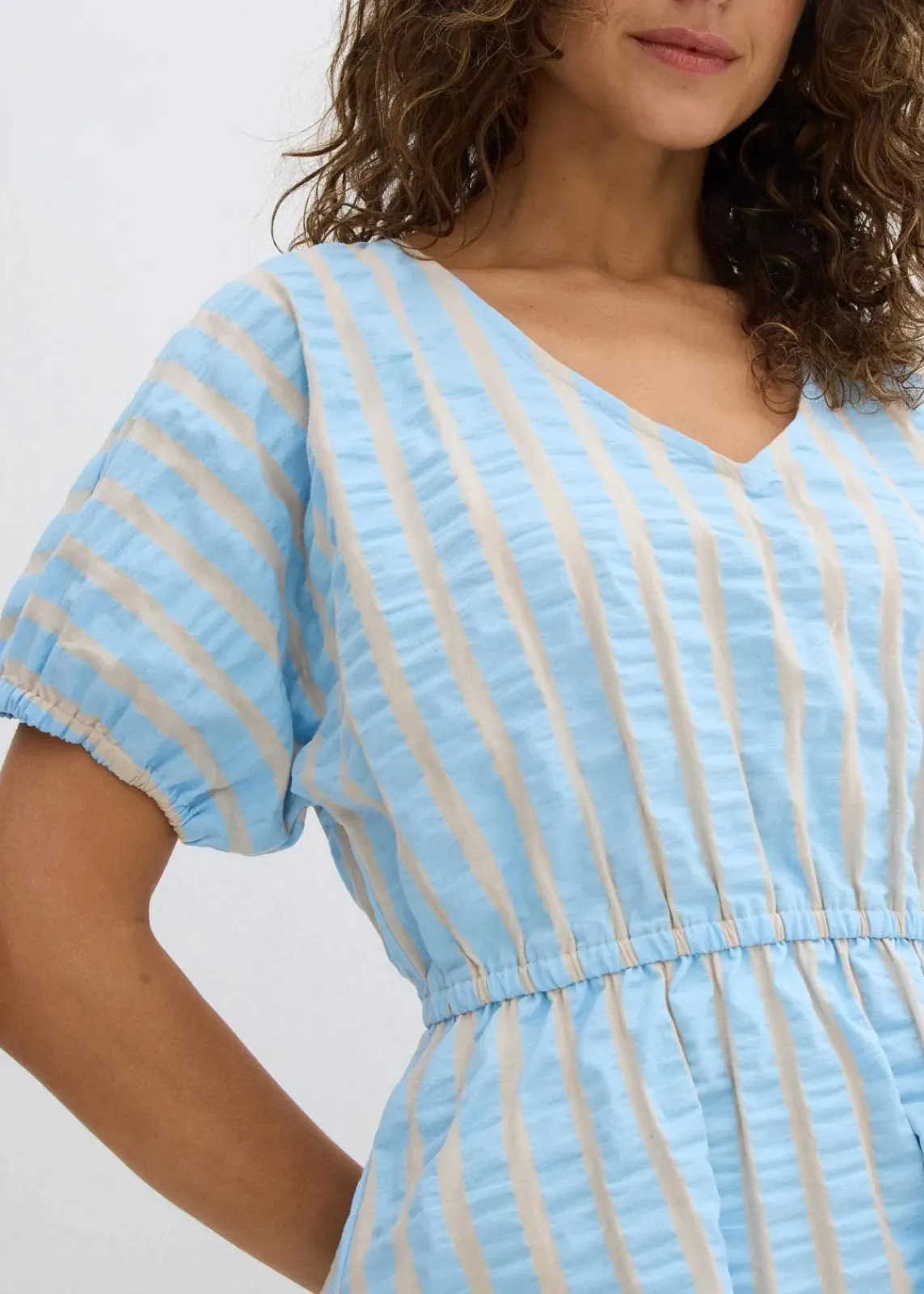 bonprix Kleider|Bekleidung·Pullover & Strickjacken^Kleid aus reiner Baumwolle hellblau/hellsand