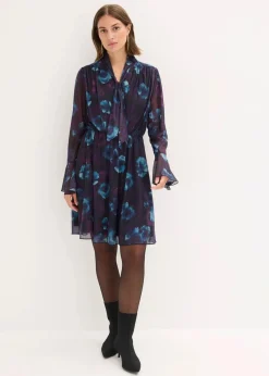 bonprix Bekleidung·Pullover & Strickjacken|Kleider^Kleid aus softem Mesh dunkellila/schwarz/petrol floral