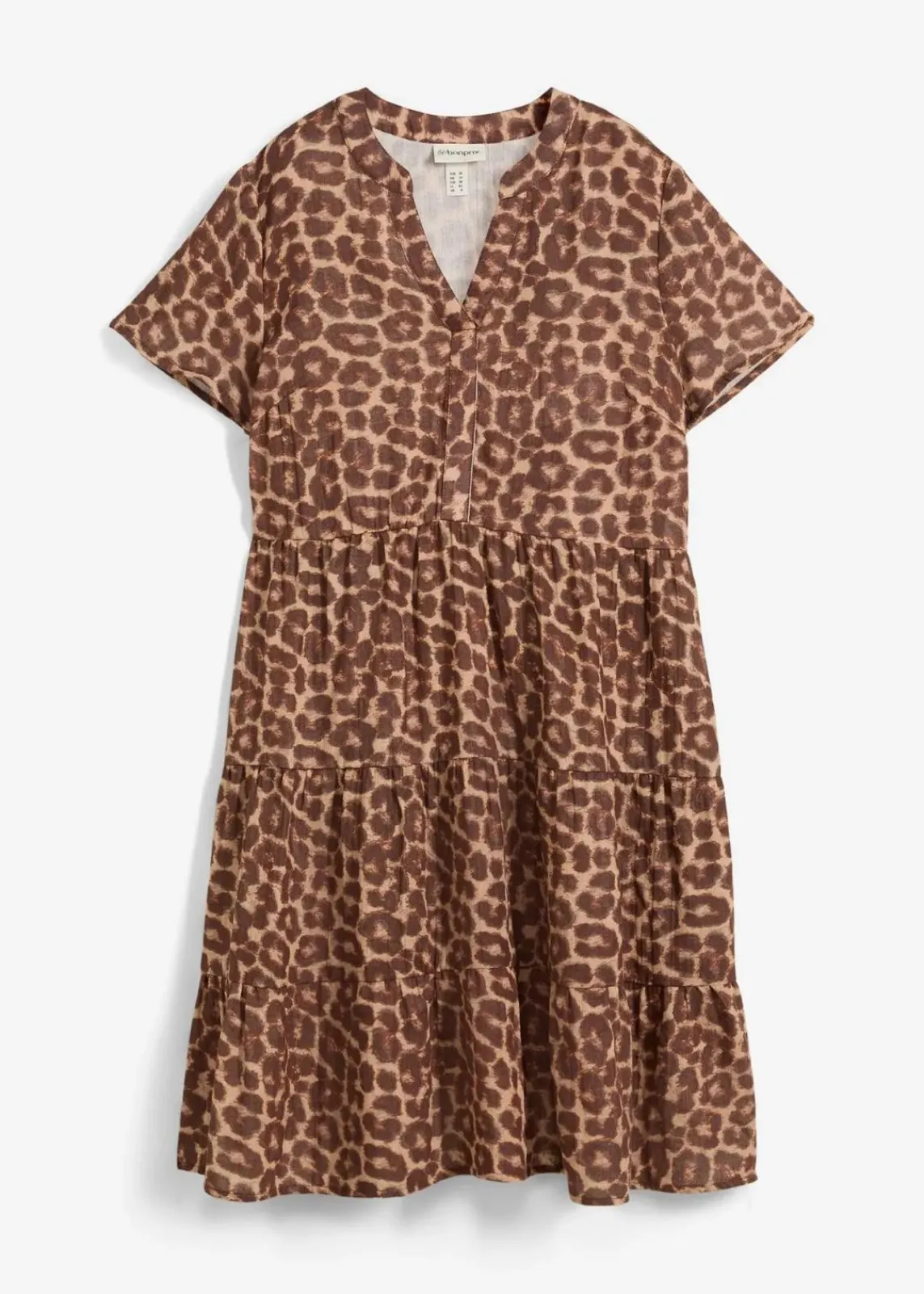 bonprix Kleider|Bekleidung·Pullover & Strickjacken^Kleid aus weichem Musselin braun/mittelbraun/maronenbraun/naturstein/mandelbeige leo bedruckt