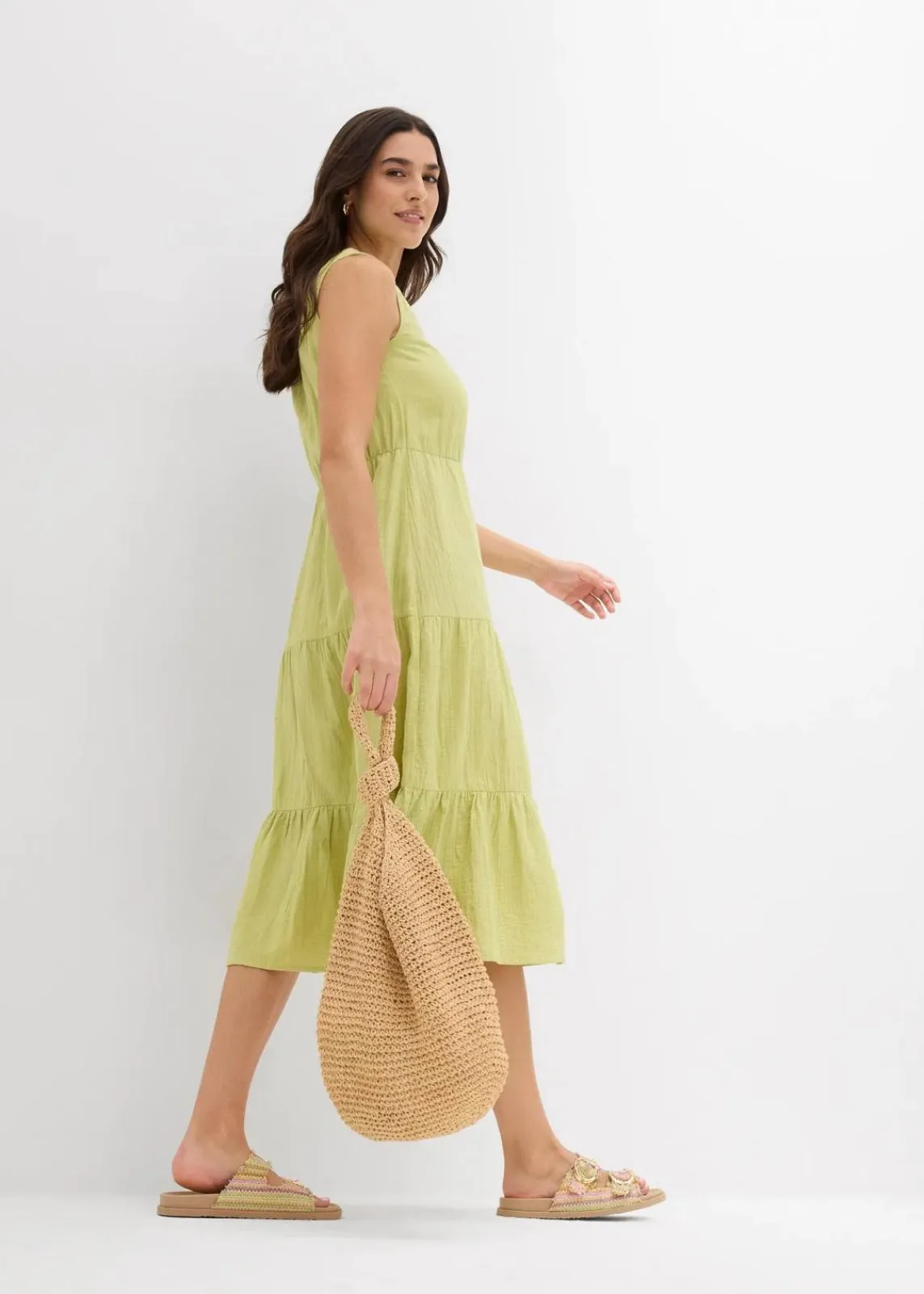 bonprix Bekleidung·Pullover & Strickjacken|Kleider^Kleid aus weichem Musselin mattpistazie