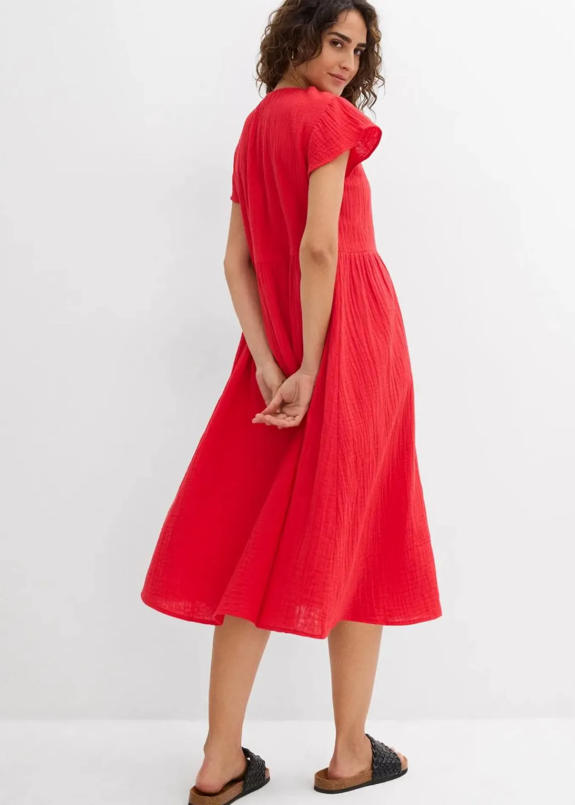 bonprix Bekleidung·Pullover & Strickjacken|Kleider^Kleid aus weichem Musselin erdbeere