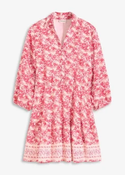 bonprix Kleider|Bekleidung·Pullover & Strickjacken^Kleid im Leinen-Look wollweiß/pink bedruckt