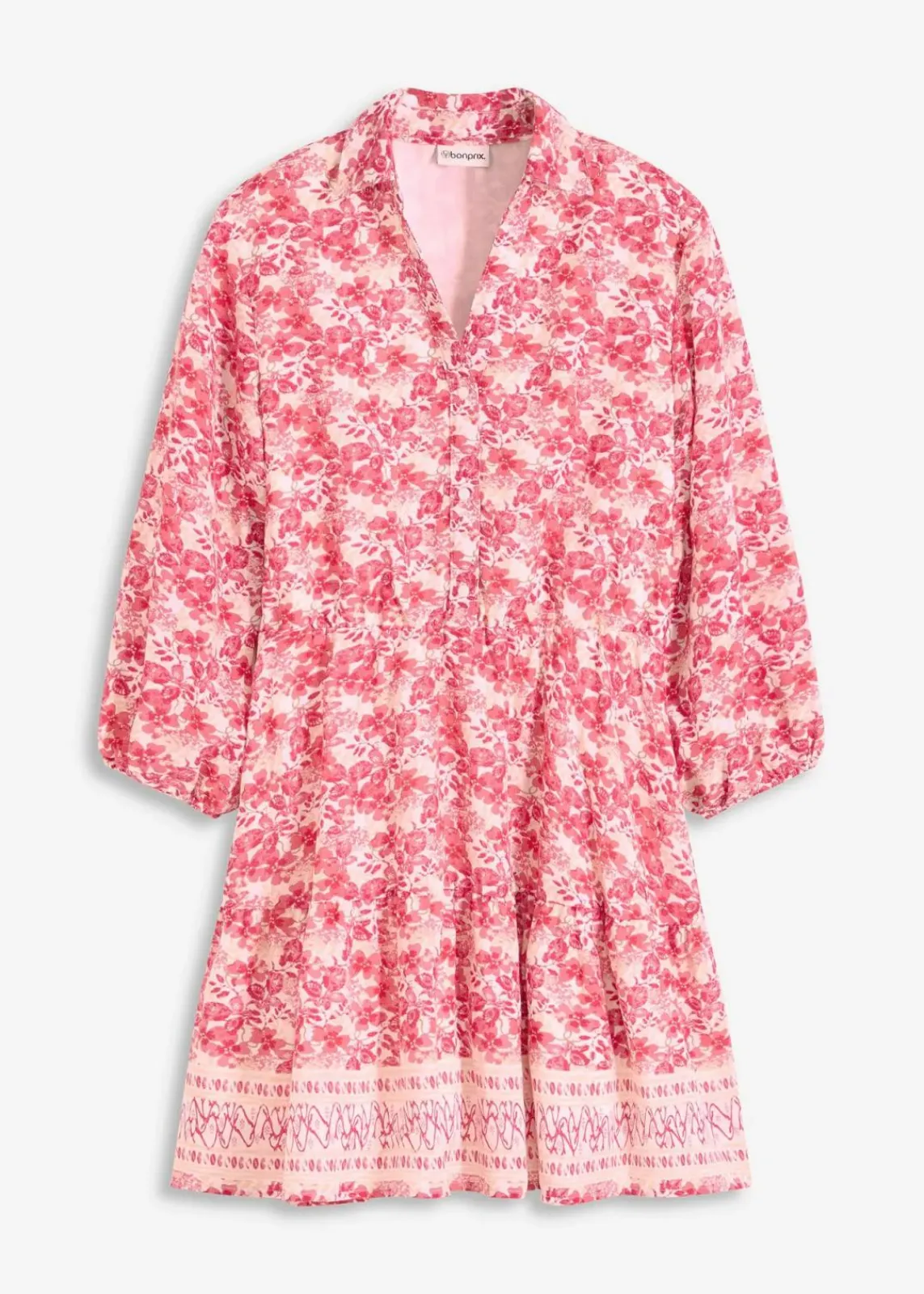 bonprix Kleider|Bekleidung·Pullover & Strickjacken^Kleid im Leinen-Look wollweiß/pink bedruckt