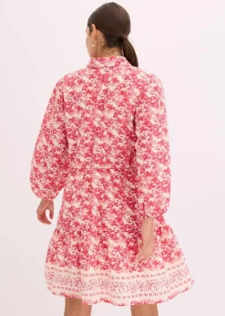 bonprix Kleider|Bekleidung·Pullover & Strickjacken^Kleid im Leinen-Look wollweiß/pink bedruckt