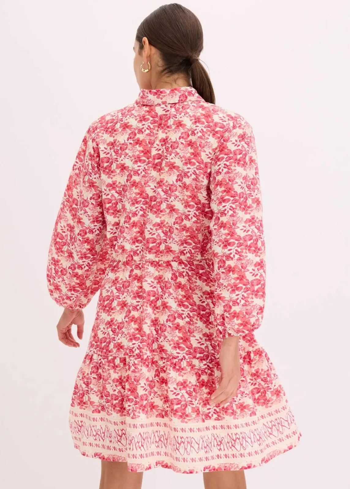 bonprix Kleider|Bekleidung·Pullover & Strickjacken^Kleid im Leinen-Look wollweiß/pink bedruckt