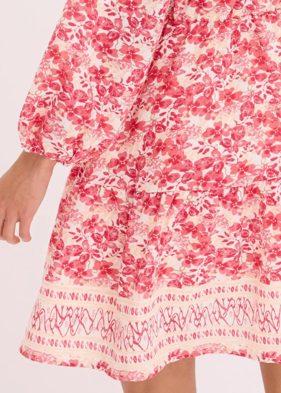 bonprix Kleider|Bekleidung·Pullover & Strickjacken^Kleid im Leinen-Look wollweiß/pink bedruckt