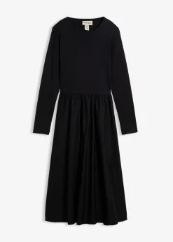bonprix Kleider|Bekleidung·Pullover & Strickjacken^Kleid im Materialmix aus reiner Baumwolle schwarz