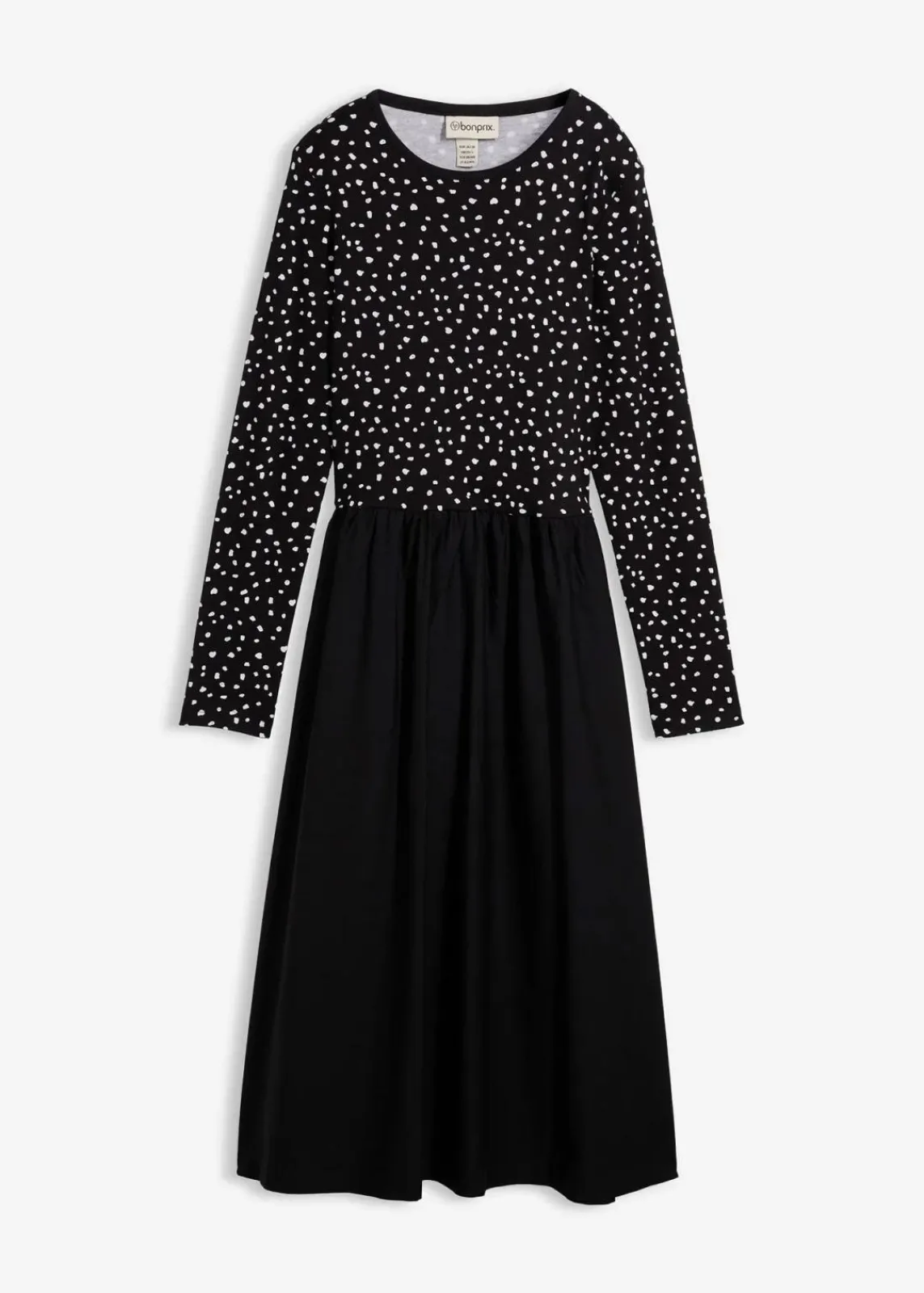 bonprix Bekleidung·Pullover & Strickjacken|Kleider^Kleid im Materialmix aus reiner Baumwolle schwarz/wollweiß