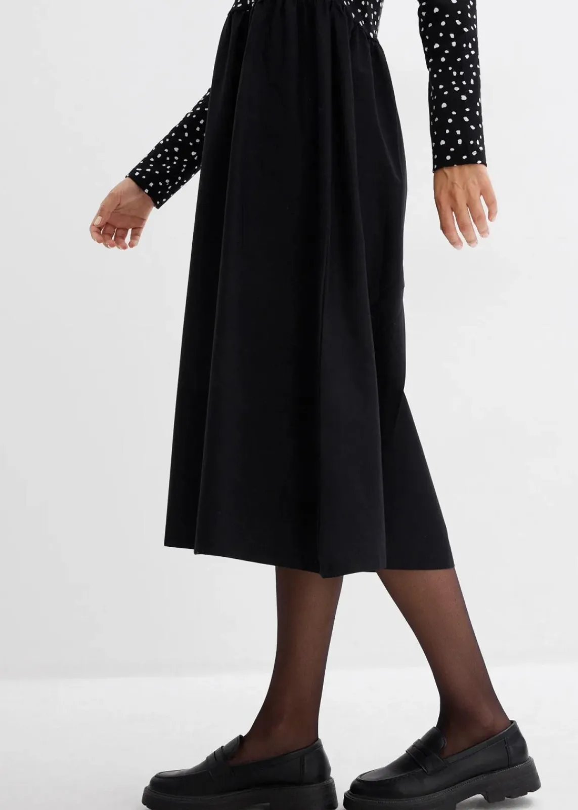 bonprix Bekleidung·Pullover & Strickjacken|Kleider^Kleid im Materialmix aus reiner Baumwolle schwarz/wollweiß
