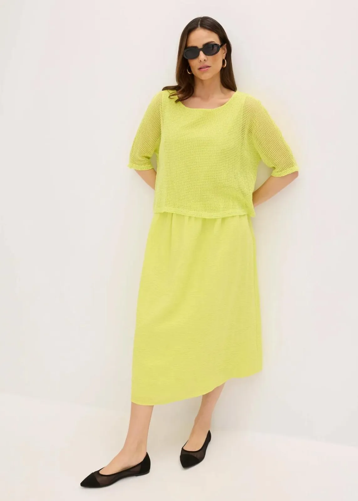 bonprix Bekleidung·Pullover & Strickjacken|Kleider^Kleid in 2 in 1 Optik zitrusgelb