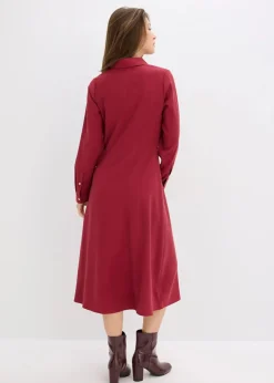 bonprix Kleider|Bekleidung·Pullover & Strickjacken^Kleid mit Hemdkragen pflaumenrot