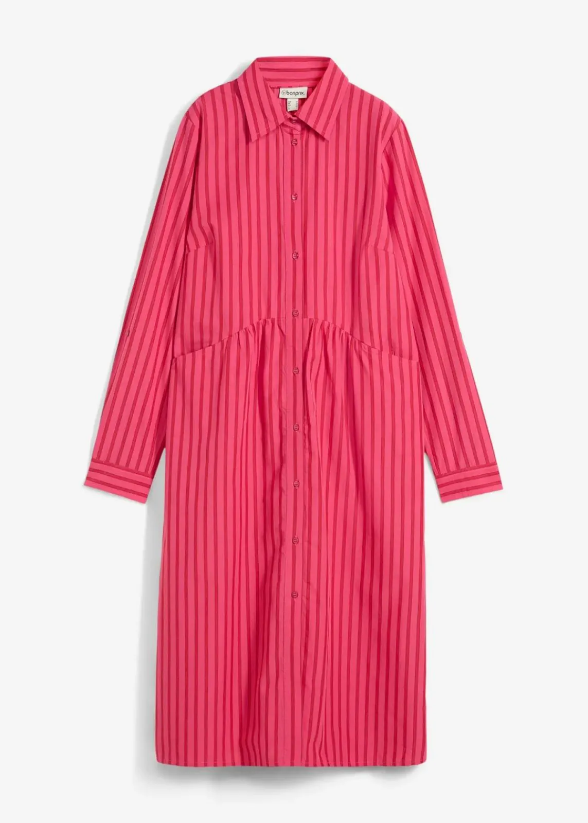 bonprix Kleider|Bekleidung·Pullover & Strickjacken^Kleid mit Hemdkragen aus reiner Baumwolle tomatenrot/granatapfel/dunkelpink gestreift