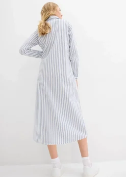 bonprix Bekleidung·Pullover & Strickjacken|Kleider^Kleid mit Hemdkragen aus reiner Baumwolle perlblau/dunkelblau/weiß gestreift