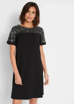 bonprix Kleider|Bekleidung·Pullover & Strickjacken^Kleid mit Pailetten-Einsatz schwarz
