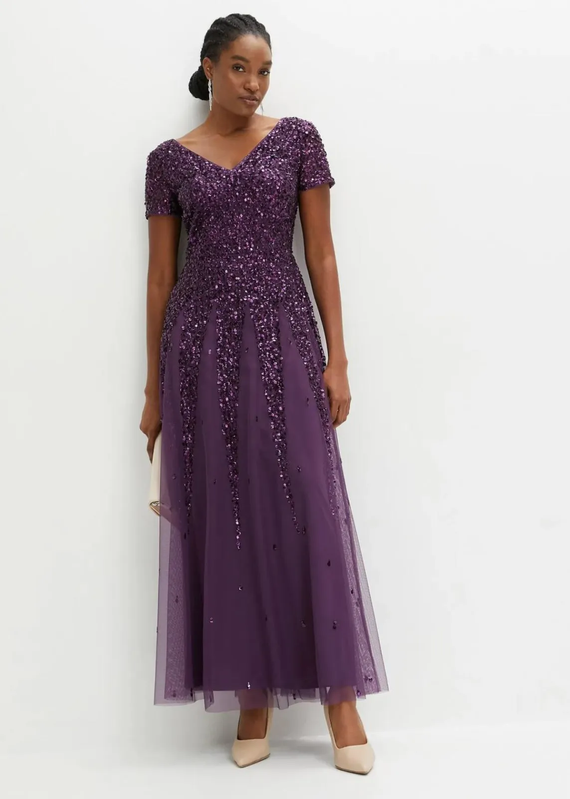 bonprix Kleider|Festliche Mode^Kleid mit Pailletten dunkellila