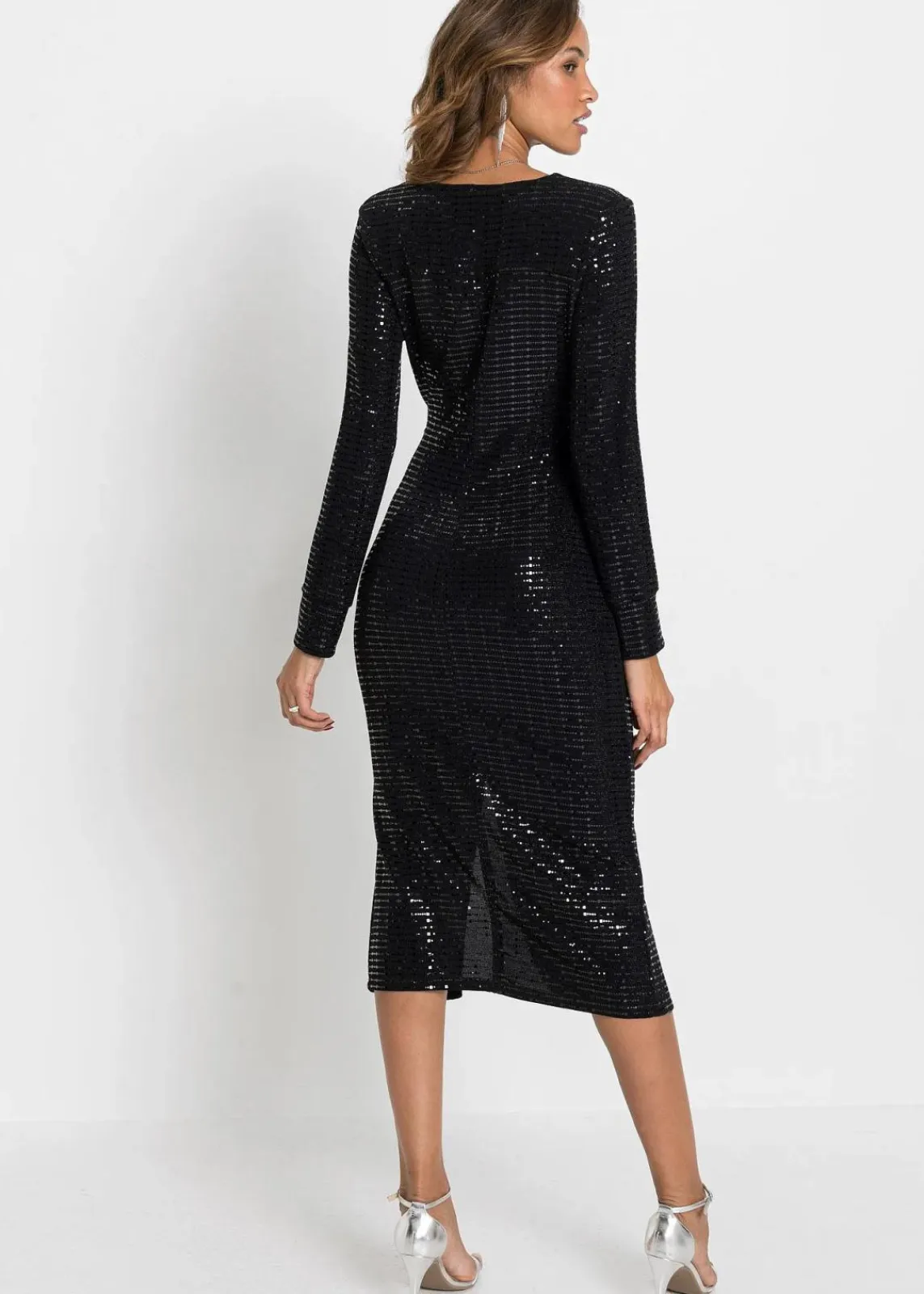 bonprix Kurzgrößen|Bekleidung·Pullover & Strickjacken^Kleid mit Pailletten schwarz