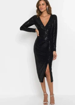 bonprix Kurzgrößen|Bekleidung·Pullover & Strickjacken^Kleid mit Pailletten schwarz