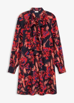 bonprix Bekleidung·Pullover & Strickjacken|Kleider^Kleid mit Schluppenkragen dunkelblau/rot floral